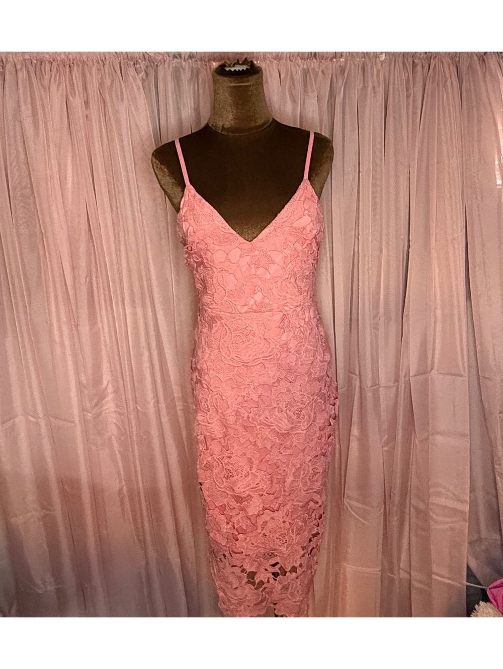 Boohoo Salmon Pink Crochet Lace Bodycon Midi Dress